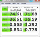 Crystal Disk Mark 74/72 MB/s Lesen/Schreiben