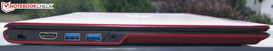 Linke Seite: Kensington-Lock, HDMI, 2 x USB 3.0,  Kopfhörer-Ausgang
