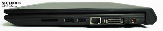 Rechte Seite: Card-Reader, 2xUSB, Netzwerk, Dockingport, Netzanschluß