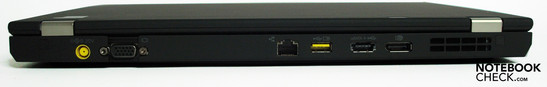 Rückseite: Netzanschluß, VGA, Netzwerk, stromführender USB-Anschluß, USB/eSata Kombo, Displayport