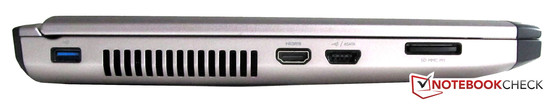 Linke Seite: USB 3.0, HDMI, eSATA/USB-Combo, Cardreader