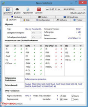 Laut Nero Info Tool liest und beschreibt der Brenner jede Art von Blu-Ray Disc, DVD und CD.