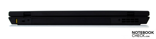 Rückseite: Powered USB-2.0, Kensington Lock Slot, Akku, Lüfter