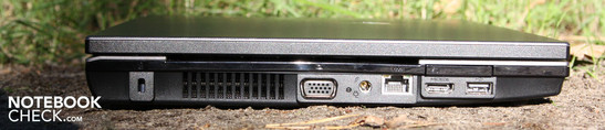 Linke Seite: Kensington, VGA, AC, Ethernet, HDMI, USB 2.0, ExpressCard34