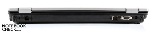 Rückseite: Kensington-Lock, Modem (RJ-11), Ethernet, VGA, AC