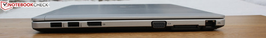 Rechte Seite: 2 x USB 3.0, DisplayPort, Kartenleser, VGA, Docking-Port, Ethernet RJ-45