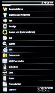 Settings des HTC Flyers
