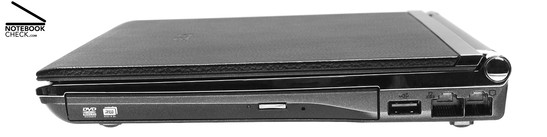Asus U2E 1P017E rechte Seite: DVD-Laufwerk, 1x USB-2.0, Gigabit-LAN, Modem