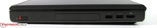 rechte Seite: Funkschalter, Festplattenschacht, 2x USB 3.0, Displayport