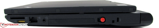 Rechte Seite: Cardreader, powered USB 2.0, Gigabit-LAN, Kombinierter Audio-Port, Stift, Kensington