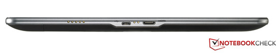 Unterseite: HDMI, USB, Kontakte für Tischlade- / Dockingstation