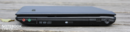 Rechte Seite: Line-Out, Mikrofon, DVD-Brenner, USB, AC