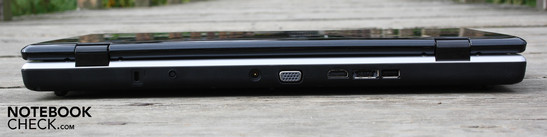 Rückseite: Kensington Lock, AC, VGA, HDMI, eSATA/USB, USB 2.0