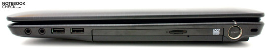 Rechte Seite: Audio, 2x USB 2.0, DVD-Brenner, Kensington Lock