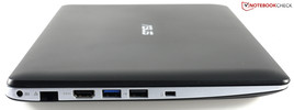 linke Seite: Netzteilanschluss, RJ-45, USB 3.0, USB 2.0, Kensington Lock