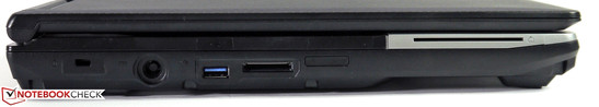 linke Seite: Kensington Lock, Netzanschluss, USB 3.0, Card Reader, Smart Card Reader