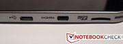 und in der Mitte der HDMI und USB Anschluss
