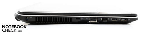 Linke Seite: AC, Kensington, VGA, HDMI, 2 x USB 2.0