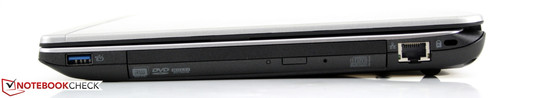 Rechte Seite: 1x USB 2.0, optisches Laufwerk, Ethernet, Kensington