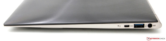rechte Seite: Status-LED, Micro-HDMI, USB 3.0 (USB Charger+), Strom
