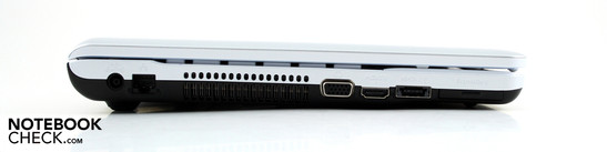 Linke Seite: AC, LAN, VGA, HDMI, eSATA, ExpressCard34
