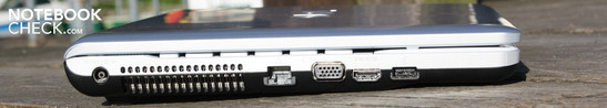 Linke Seite: AC, Ethernet, VGA, HDMI, USB 2.0