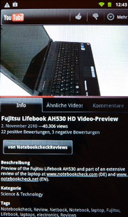 ebenso ist die Youtube App dabei und spielt HD-Videos ab.