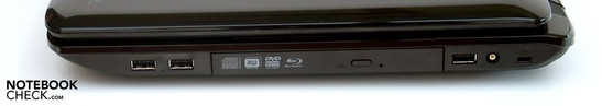 Rechte Seite: 2x USB, opt. Laufwerk, USB, Antenne, Kensington Lock
