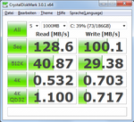 CrystalDiskMark 500 GB HDD + 32 GB SSD-Cache