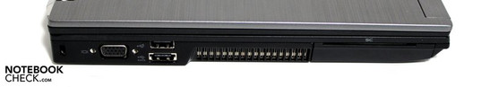 Linke Seite: Kensington, VGA, USB, eSATA, Smartcard