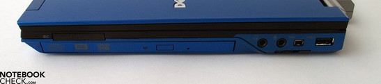 Rechte Seite: ExpressCard 34mm, DVD Laufwerk, Audio Ports, Firewire, USB 2.0
