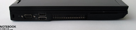 Linke Seite: Kensington Lock, VGA-Out, 2x USB 2.0 / eSATA, SmartCard