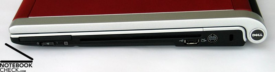 Rechte Seite: ExpressCard, DVD Laufwerk, USB, S-Video, Kensington Lock
