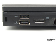 SmartCard Leser, WiFi-Hauptschalter, IEEE 1394, Audio-Schnittstellen und zwei weitere USB-Schnittstellen, im hinteren Bereich der rechten Seitenkante.
