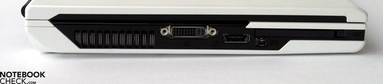 Linke Seite: DVI-I, eSATA, Firewire, ExpressCard