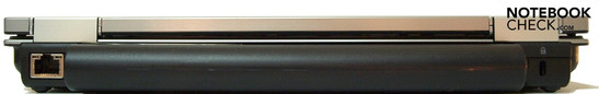 Rückseite: LAN (RJ-45), Akku, Kensington Lock