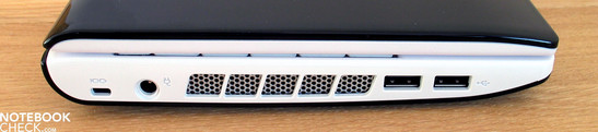 Linke Seite: Kensington Lock, Stromversorgung, 2x USB
