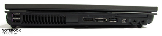 Linke Seite: 2x USB, Displayport, eSata, USB, FW, Audio