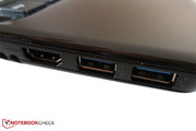 Abgerundet wird die linke Seite von einem HDMI-Port und zwei USB-3.0-Anschlüssen.