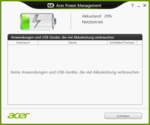Der Power Manager weist auf USB-Geräte und Anwendungen mit hoher Energieaufnahme hin.