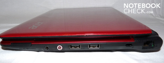Rechts: 5-in-1 Kartenleser, Kopfhörerausgang, Mikrofoneingang, 2 USB-Ports, Kensington Lock, LAN-Port