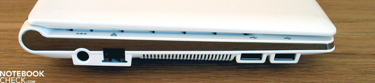 Linke Seite: Stromversorgung, LAN, 2x USB