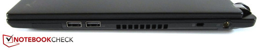 rechte Seite: 2x USB 2.0, Kensington Lock, Stromeingang