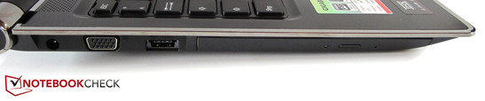 Linke Seite: Stromeingang, VGA, eSATA / USB 2.0, optisches Laufwerk