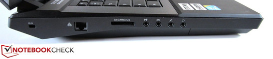 linke Seite: Kensington Lock, RJ-45 Gigabit-Lan, 9-in-1-Kartenleser, 4x Sound