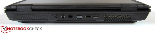 Rückseite: Kensington Lock, DC-in, RJ-45 Gigabit-Lan, VGA, eSATA, HDMI