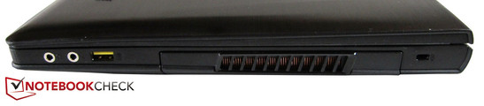 rechte Seite: Kopfhörer, Mikrofon, USB 2.0, UltraBay-Schacht, Kensington Lock