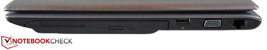 rechte Seite: optisches Laufwerk, USB 2.0, VGA, RJ-45 Gigabit-Ethernet