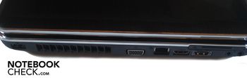 Linke Seite: USB 2.0, VGA, RJ45, HDMI, USB/eSATA, Express Card, 2x Sound