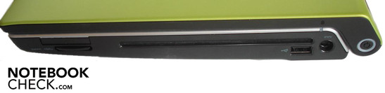 Rechte Seite: 34mm Express Card, Cardreader, Slot-in DVD-Brenner, USB 2.0, Netzanschluss